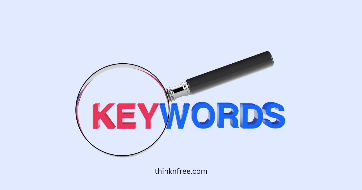 Magnifying glass over "KEYWORDS" for keyword research in SEO