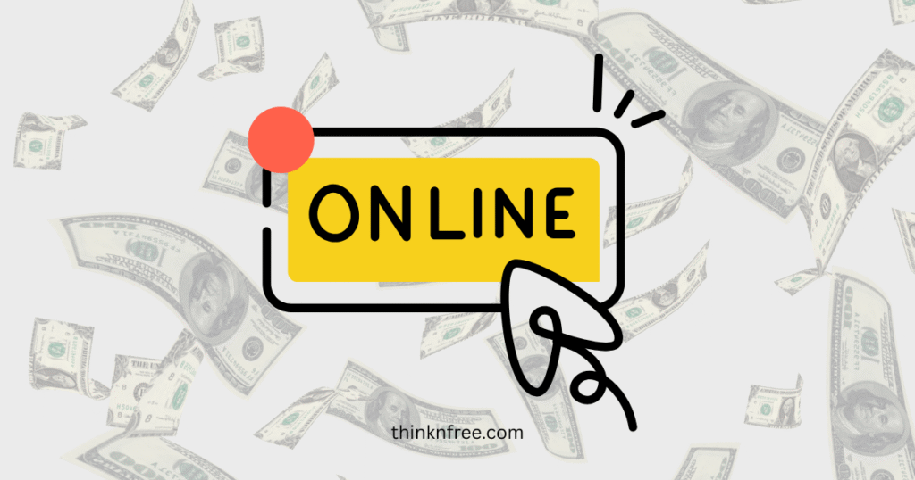 Background image of money with a glowing online button symbolizing digital income opportunities.