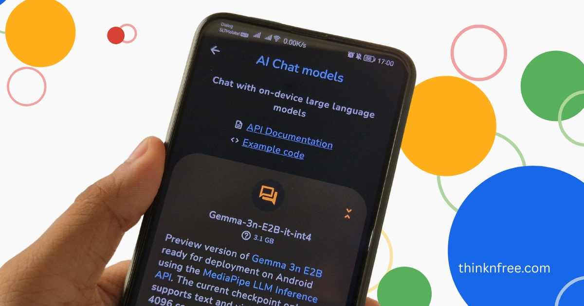 Photo showing Google AI Edge Gallery app installed on a smartphone with Gemma-3n-E2B-int4 model displayed on screen
