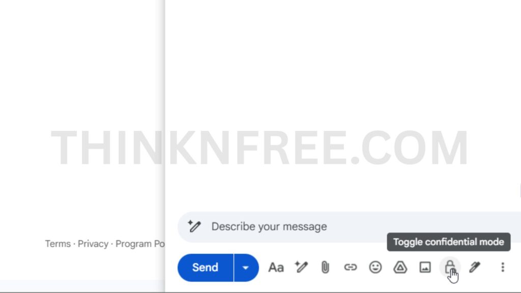 Gmail compose window toolbar showing the Toggle Confidential Mode icon